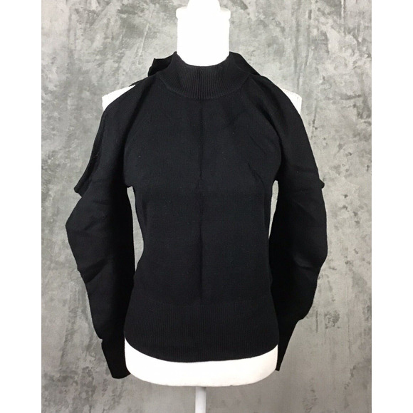 INC Women’s Small Black Cold Shoulder Sweater Long Sleeve Bow Back NWT - Picture 2 of 16